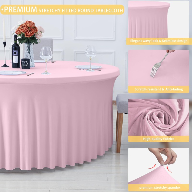 1 Pack Pink Round Tablecloth, Party Tablecloth for 5FT Round