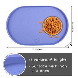 Yacee 100% Waterproof 0.5" Raised Edge BPA Free Silicone Dog Food Mat, Pet Cat Feeding Mats Contain Spills Protects Floors, Placemats for Cats and Dogs Water Bowl Dishwasher. (Large/XL, Purple)