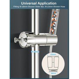 Universal Shower Head Holder with Shower Hose 1.6 m, YEAUPE Adjustable Shower Head Holder for Shower Rail with 2 Hooks for 16-28 mm, 360° Rotatable Shower Holder for Shower Head, Chrome