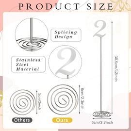 Therwen 20 Pcs Metal Table Numbers 1-20 Table Numbers for Wedding Reception 12 Inch Stainless Steel Party Table Number with Sturdy Holder Base for Banquet Wedding Party Event Catering (Silver)