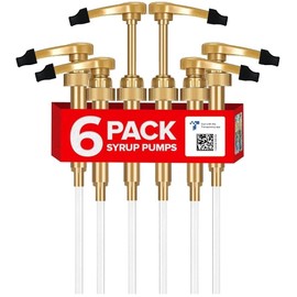 Gold Coffee Syrup Pump 6-Pack with Rubber Tip Covers – Fits 750ml Syrup Bottles – Reusable Dispensing Pumps for Coffee Bar, Kitchen, and Beverage Stations