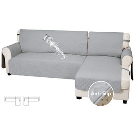 Easy-Going Waterproof Sectional Couch Covers with Chaise 2-Piece Non Slip L Shape Sofa Cover for Dogs Leakproof Furniture Protector Cover with Adjustable Strap for Pets (X-Large, Light Gray)