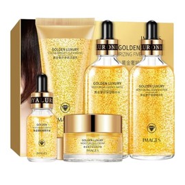 Kit Cuidado Facial Rutina Completa Esencia de Oro de 24k Golden Luxury Moisturizing Nutre e Hidrata Set 5 Piezas Skin Care Juego de Cuidado de la Piel Rostro de Oro de 24k