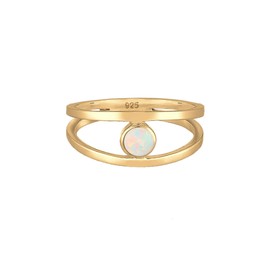 Elli Women's Double Row Synthetic Opal Ring in 925 Sterling Silver, Opal