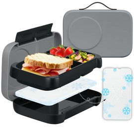 MAISON HUIS Chill Bento Lunch Box for Kids Adult with Ice Pack 3 Compartments Leakproof Lunch Containers Keep Food Cold for Girl Boy School