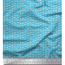 Soimoi Blue Velvet Fabric Paper Boat Art & Craft Printed Fabric 1 Yard 58 Inch Wide