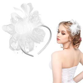 Fascinators for Women White, Fascinators Weddings for Women Fascinators Hat Flower Mesh Ribbons Feathers with Headband Clip Fascinator for Garden Tea Party Cocktail Birthday Party