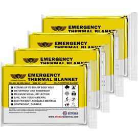 EVERLIT Emergency Mylar Thermal Blanket (4 Pack) Space Blankets for First Aid Kit Camping Kit Hiking Outdoor