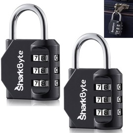 SharkByte Luggage Locks Weatherproof 3 Dial Security Combination Lock Outdoor Small Travel Lock for Suitcase Luggage Travel Bag Gym Lockers (Pack of 2)
