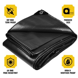 Core Tarps Extreme Heavy Duty 20 Mil Tarp Cover, Waterproof, UV Resistant, Rip and Tear Proof, Poly Tarpaulin with Reinforced Edges for Roof, Camping, Patio, Pool, Boat (Black 10′ X 10′)