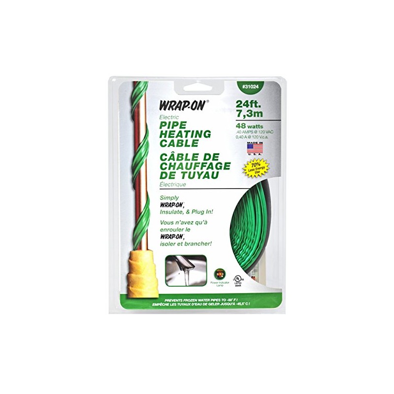 WRAP-ON Pipe Heating Cable - 24-Feet, 120 Volt, Built-in Thermostat,