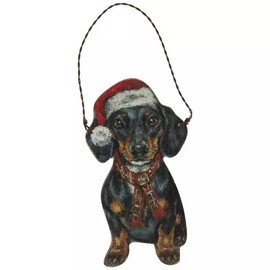 Santa Dachshund Wood Ornament