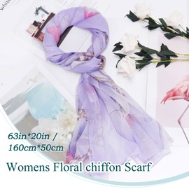 BLURBE Chiffon Scarf Women - Ladies Scarves Lightweight Floral Print Chiffon Scarfs Shawls and Wraps for Womens Spring Autumn