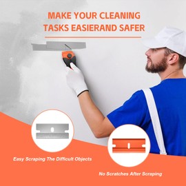 Ywmoml Ywmoml 3 Pack Razor Blade Scraper Set, Includes 30 Plastic & 30 Metal Blades, Multi-Purpose Tool for Glass, Cooktop, Sticker Removal, Paint & Gum Cleaning (Orange)