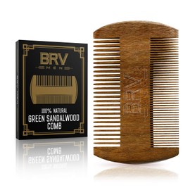 BRV MEN Peine para barba y bigote, 100% madera de sándalo verde natural, tamaño de bolsillo, viene con funda de transporte, funciona perfectamente con el aceite de tu barba y bálsamo para barba, para todo tipo y estilos de cabello