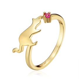 K.L.Y Women's Cat Ring, 925 Silver, Adjustable, One Size Fits Most, Cubic Zirconia, Women's Cute Ring, Pinky Ring, One Size Fits All (Gold), Cubic Zirconia