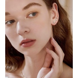 Lunvky 3 Pairs 14K Gold Earring Stud Sets for Women Dainty 925 Sterling Silver Earrings for Multiple Piercing Trendy Small Cartilage Tragus Cute Flower Earring Stacks Jewelry Gifts