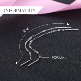 925 Sterling Silver Chain Earrings for Women,18K gold plated Threader Earrings for Women,Long Dangle Drop Earrings for Women Teen Girls (silver)