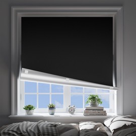 OTUOER Blackout Curtains for Bedroom (28"x72"), Portable Window Blinds with Upgraded Hook & Loop Strips, No Drill 100% Black Out Shades & Window Curtains for Bedroom, Baby Nursery, Travel Use Black