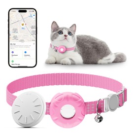 Pet Tracker for Cats, Compatible with Apple Find My App (Only iOS), Cat Tracker Collar with Safety Elastic Buckle, Cat GPS Tracker Works with Any Collar, No Monthly Fee, Waterproof, Pink