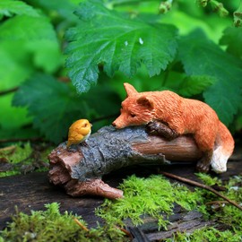 Top Collection Miniature Fairy Garden and Terrarium Playful Red Fox with Bird
