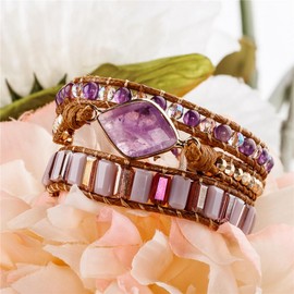 YGLINE Handmade Crystal Gemstone Leather Wrap Bracelet