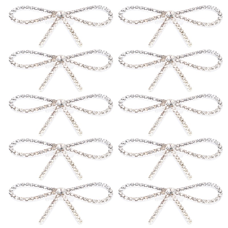 10Pcs Diamond Rhinestone Bow Glass Flash Brooch Claw Chain Suit