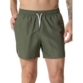 LINMYZAI Men's Swim Trunks 5" Quick Dry Bathing Suit Mens Sports Beach Shorts with Mesh Lining, Army Green, Small