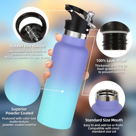 Volhoply botella de agua térmica para niños de 17 onzas, botella de agua de acero inoxidable con tapa de pajita, botella de agua térmica de metal al vacío de doble pared, botella de agua reutilizable de la escuela de educación física, manteniendo baja te