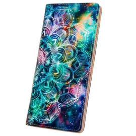 BECEERE Ultra Slim Thin Leather Women Wallet Rfid Blocking Credit Card Holder Bifold Clutch, Mandala in the Galaxy, Cute