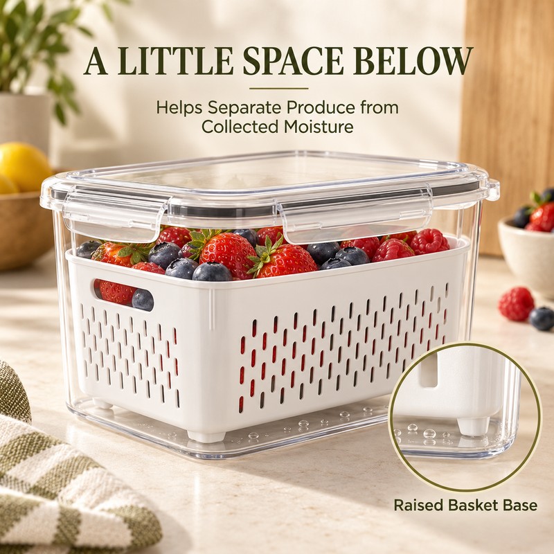 Produce Storage Containers for Fridge with Removable Colanders & Locking