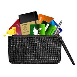 Crystal Zipper Change Purse Wallet,Bling Rhinestone Wallet ,Double-sided crystal diamond Zip Coin Pouch ,Travel Purse For ID Case, girls mini Cosmetic Bag,perfect holiday gift for woman, Black, 现代