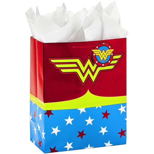 Hallmark 13" Large Wonder Woman Gift Bag with Tissue Paper for Birthdays, Mother's Day, Nurses Day, Graduations, Valentines Day, Teacher Appreciation or Any Occasion