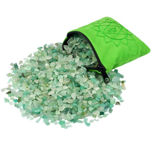SUNYIK Natural Green Aventurine Tumbled Chip Stone, Heart Chakra Crystal Pillow for Healing Reiki, Sphere Sculpture Figurine Point Display Stand