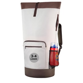 Handy Laundry Extra Large Laundry Bag Backpack – Heavy Duty, Water-Resistant, Adjustable Straps, Drawstring Closure, 3-4 Load Capacity, Pockets for College Dorm, Travel, Apartment Essentials, Beige