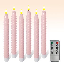 FCMSHAMD Pastel Candy-Color Spiral Flameless Taper Candles, 9.8 Inch Flickering Candles with Remote and Timer, Real Wax Candlesticks LED Battery Operated 3D Wick for Wedding Party Home Decor