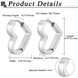 Flongo Geometric Hoop Earrings for Women: Heart Star Rectangle Chunky Huggie Earring - Stainless Steel Earrings Hypoallergenic