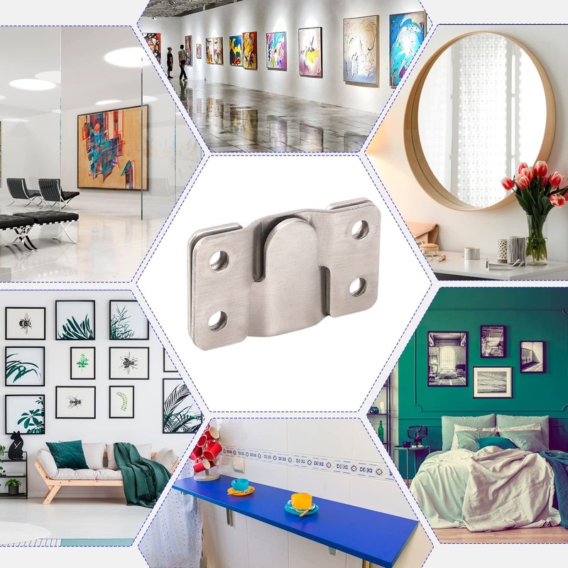 4 Pairs Interlocking Flush Mount Bracket Picture Hanging Hooks Stainless