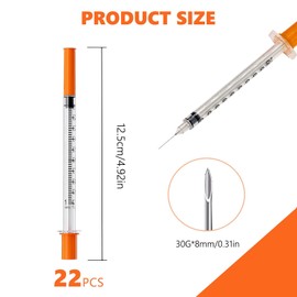 22 Pack 1ml 30G 8mm Precision Multiple Uses Syringe Distribution Measuring Tools Plastic Lab Accessories Individually Sealed Packaging for Pet Feeding Liquid Separation