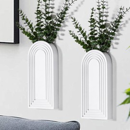 Dnnnii 2 Pack Wooden Wall Vase Set - White Finish Modern Farmhouse & Boho Wall Decor for Entryway, Hallway, Bathroom, Living Room, Dining Room, Narrow Spaces