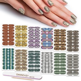 Nail Polish Strips, DANNEASY 12 Sheets Nail Wraps Real Nail Polish Adhesive Nail Polish Stickers for Women with Nail File, Cuticle Stick (Snake Print)