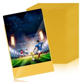 Sinmaklin 100 PCS Color Card Sleeves, Trading Card Sleeves Clear, Waterproof Penny Sleeves, Transparent Card Sleeves, Standard Size 66 x 91 mm Fits for Sports Cards, Football Cards, Game Cards (Gold)