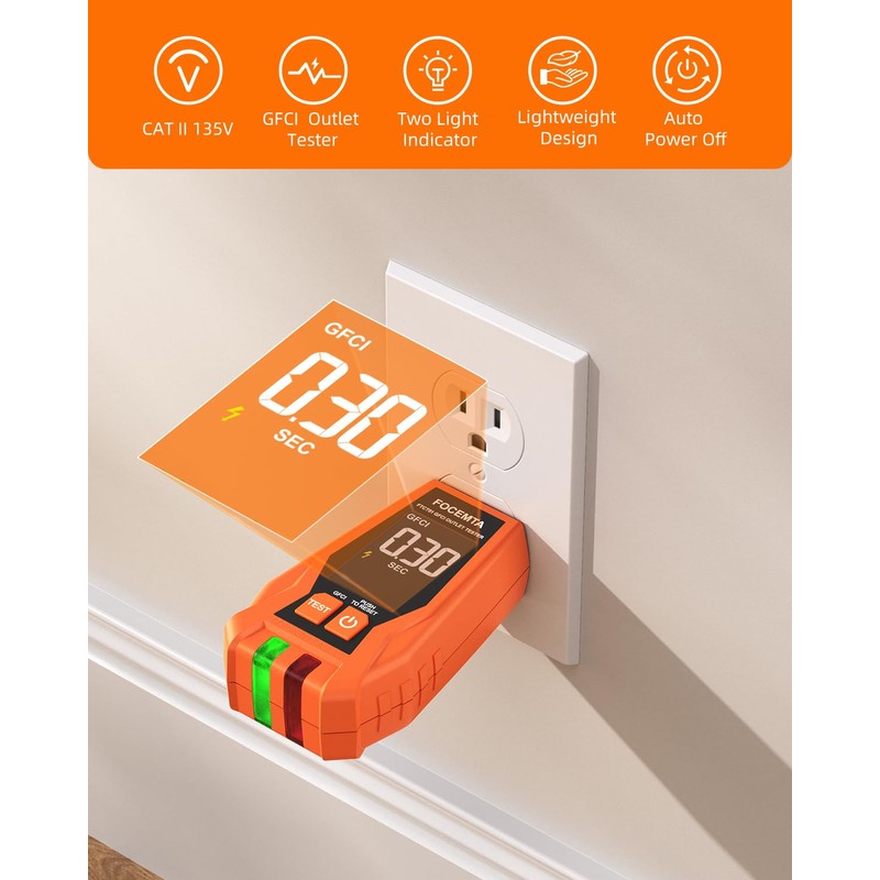 FOCEMTA Circuit Breaker Finder & GFCI Outlet Tester with Digital