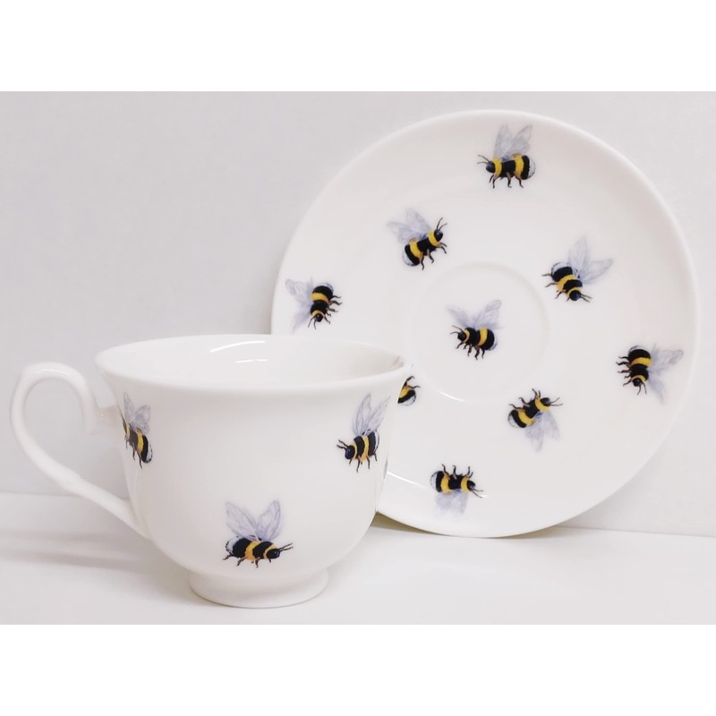 Rainbow Decors Bees 2 Tea Cups 2 Saucers Fine Bone