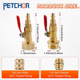 PETCHOR 2PCS Winterize Quick Adapter with Ball Valve, Camper Winterize Blowout Plug for Winterizing RV, RV Winterizing Kit for Trailer Internal, Boat, Camper, Air Compressor