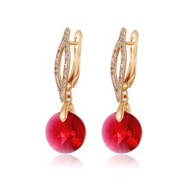 XUPING Gold Dangle Earrings for Women Leverback Austrian Crystal Small Huggie Cubic Zirconia Hypoallergenic Trendy Earring Jewelry(Red)