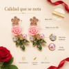 Aretes Plata 925 Oro 14k Rosa Flor Perla Zirconia Mujer