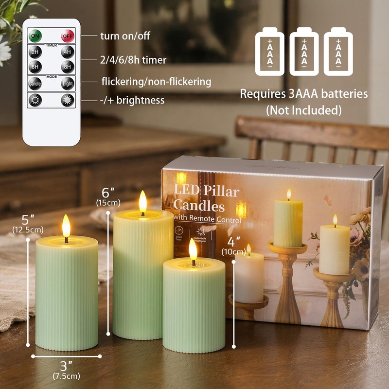 Vtobay LED Flameless Candles with Candle Grease,Vertical Stripe Battery Operated