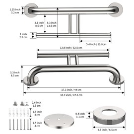 Polished Chrome Grab Bar for Bathroom 17 Inch, Zepolu Stainless Steel 2-in-1 Safety Handrail w/Double Toilet Paper Holder, Wall Mounted Balanced Support Bar Assist Handle for Senior Elderly Handicap