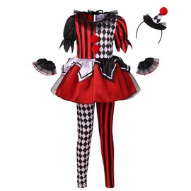 LMYOVE Girls Clown Costume,Helloween Circus Dress Up for Kids (Small, Red&Black)
